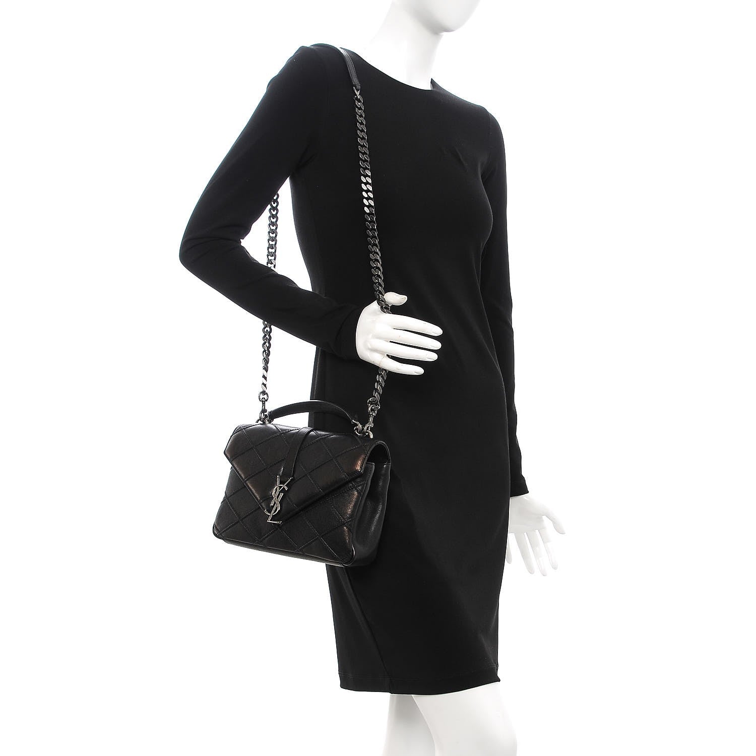 Saint Laurent Calfskin Matelasse Diamond Quilted Monogram Medium College Bag Black 2 of 8