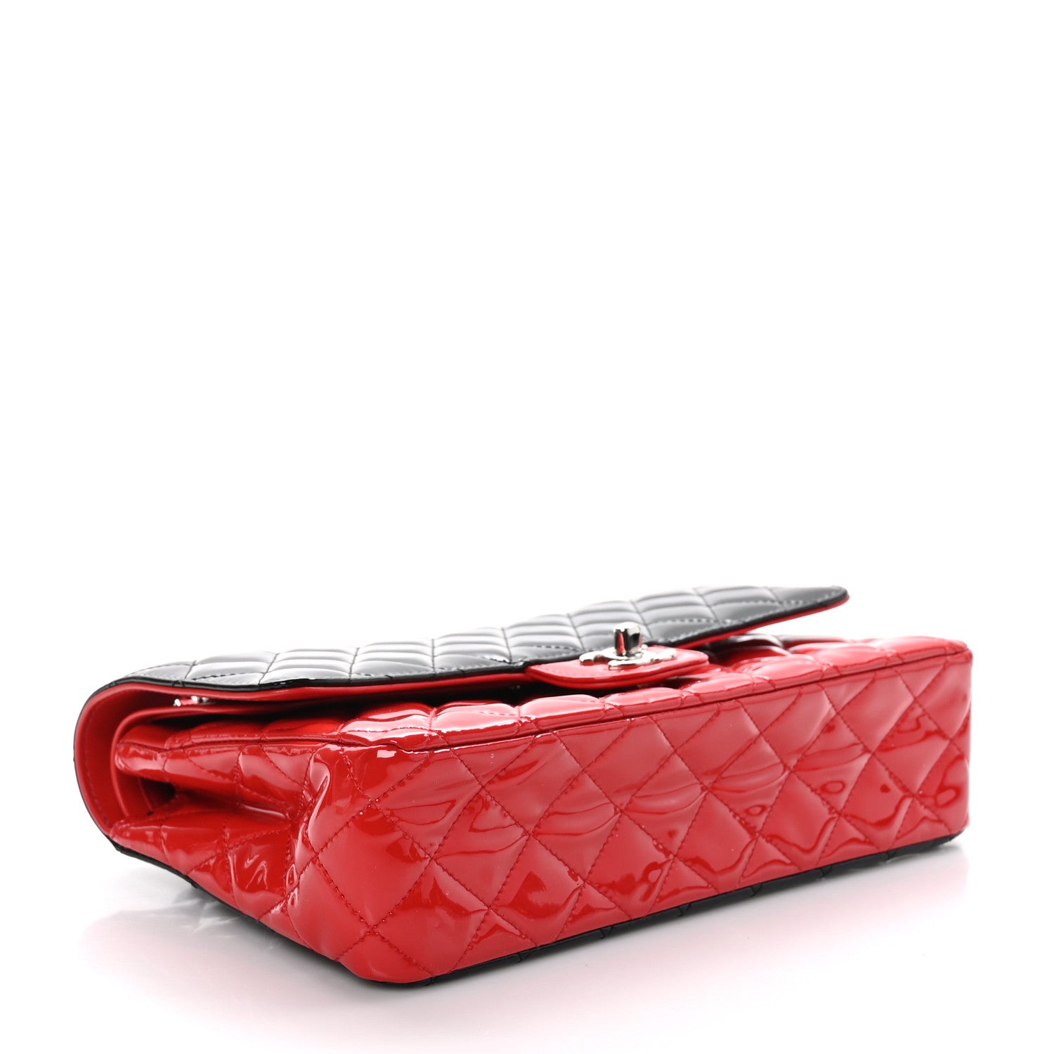 Chanel Patent Calfskin Quilted Bi-Color Medium Double Flap Red Black 4 of 10