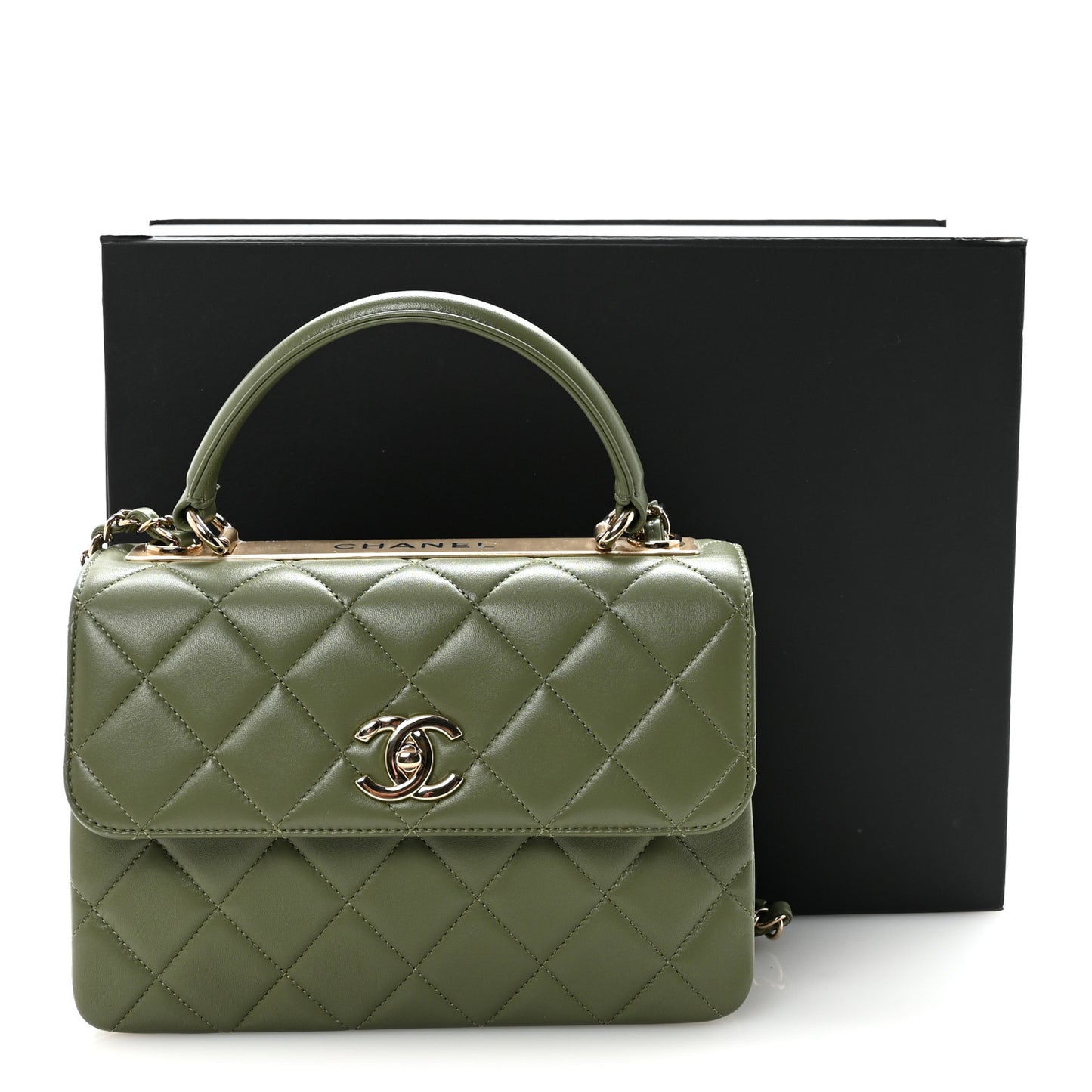 Lambskin Quilted Small Trendy CC Flap Dual Handle Bag Green