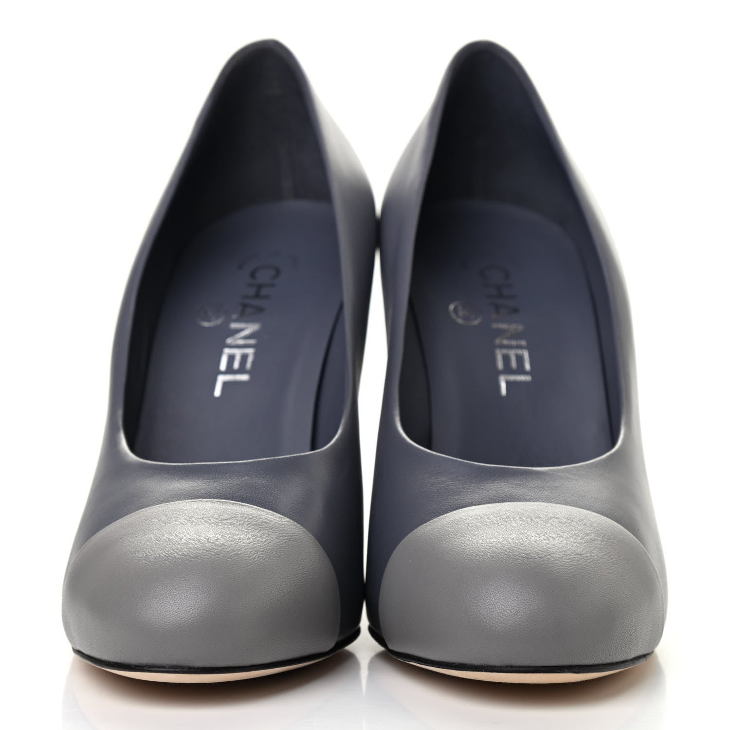 Chanel Lambskin Cap Toe CC Pumps 38 Dark Grey 2 of 8