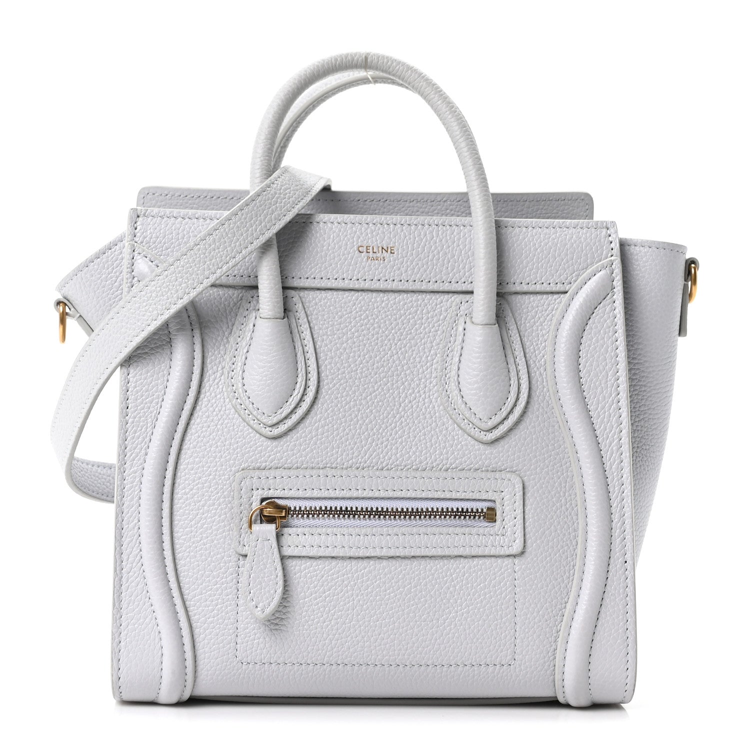 Celine Drummed Calfskin Nano Luggage Pearl Blue 1 of 10