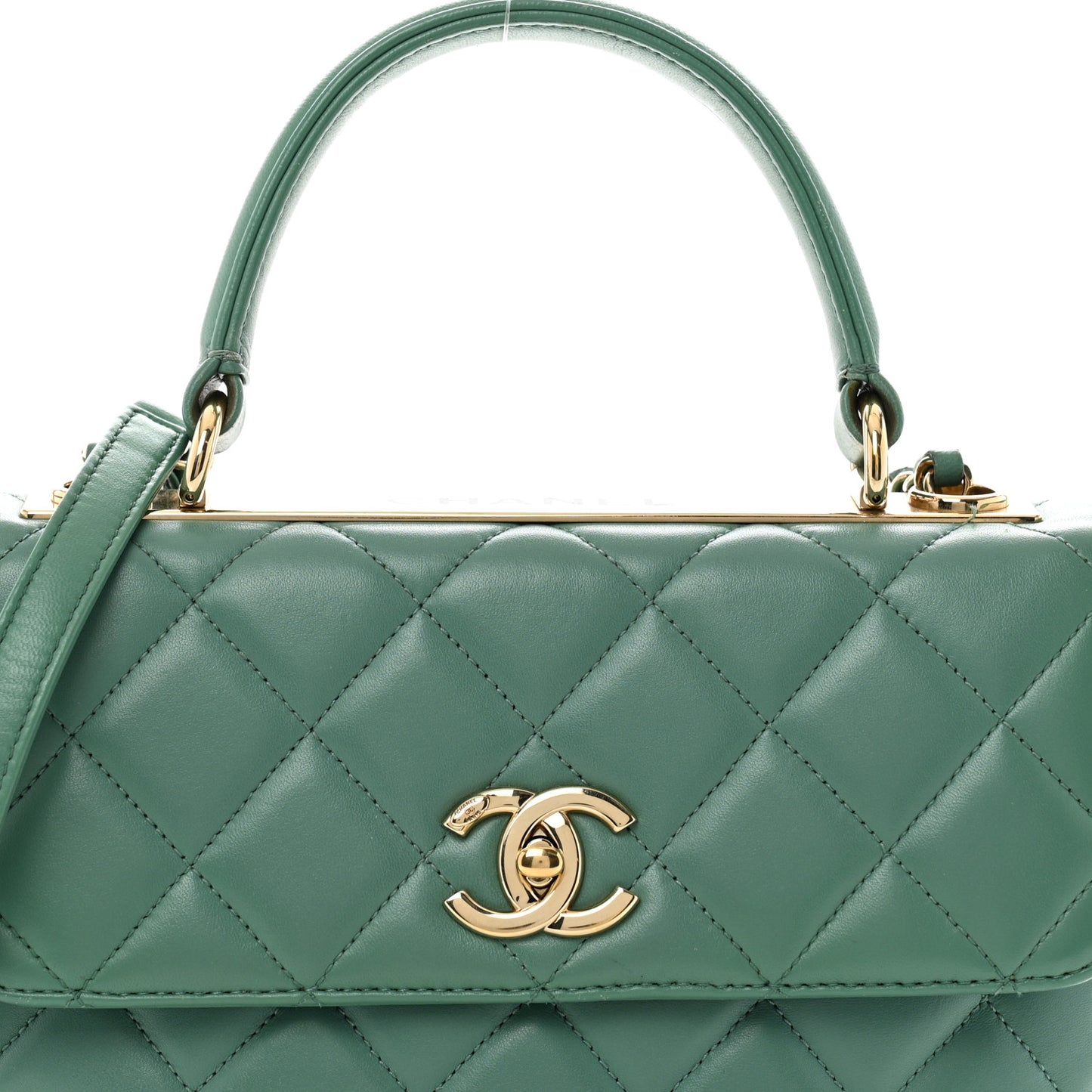 Lambskin Quilted Small Trendy CC Flap Dual Handle Bag Green