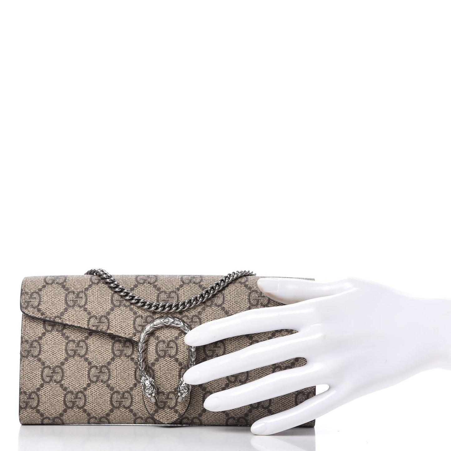 GG Supreme Monogram Dionysus Chain Clutch Wallet Beige Taupe
