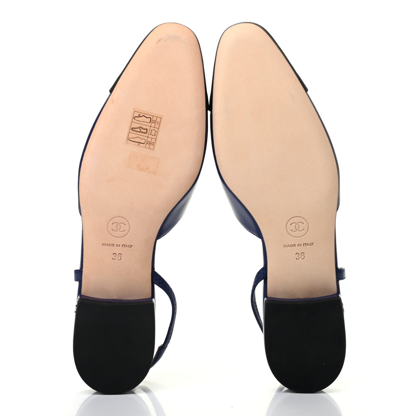 Lambskin Cap Toe CC Slingback Flats 36 Navy Black