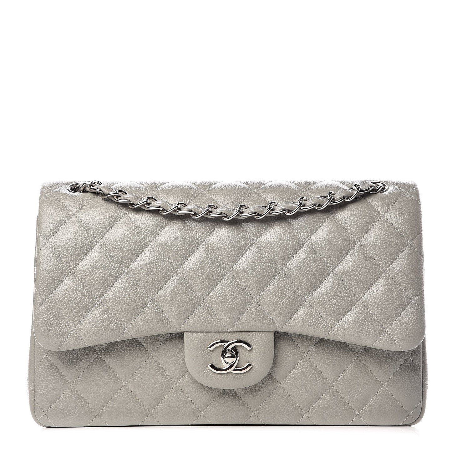 Caviar Quilted Jumbo Double Flap Grey
