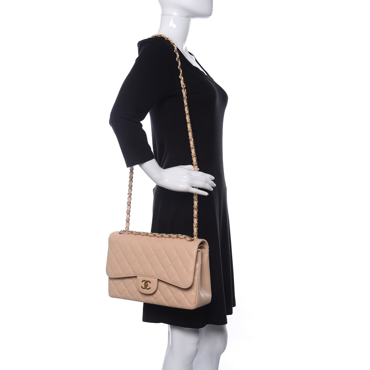 Chanel Caviar Quilted Jumbo Double Flap Beige 2 of 10