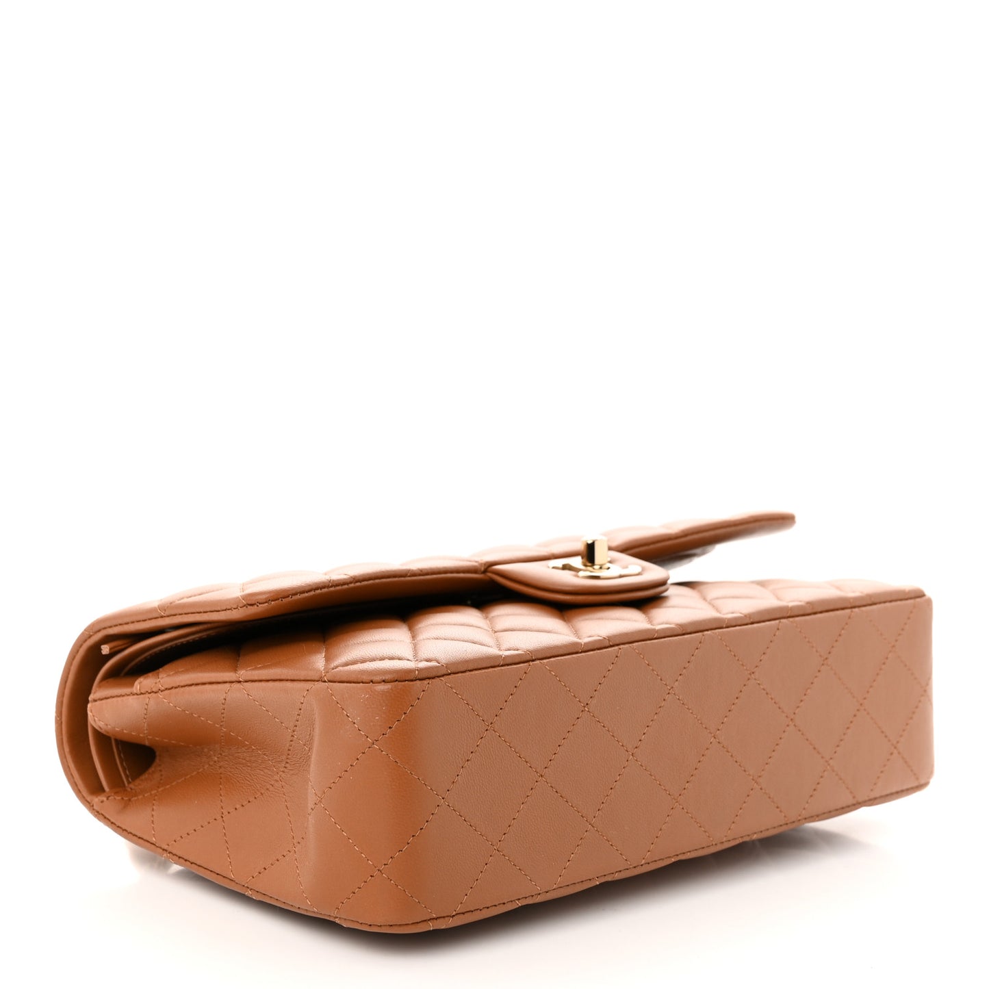 Lambskin Quilted Medium Double Flap Brown