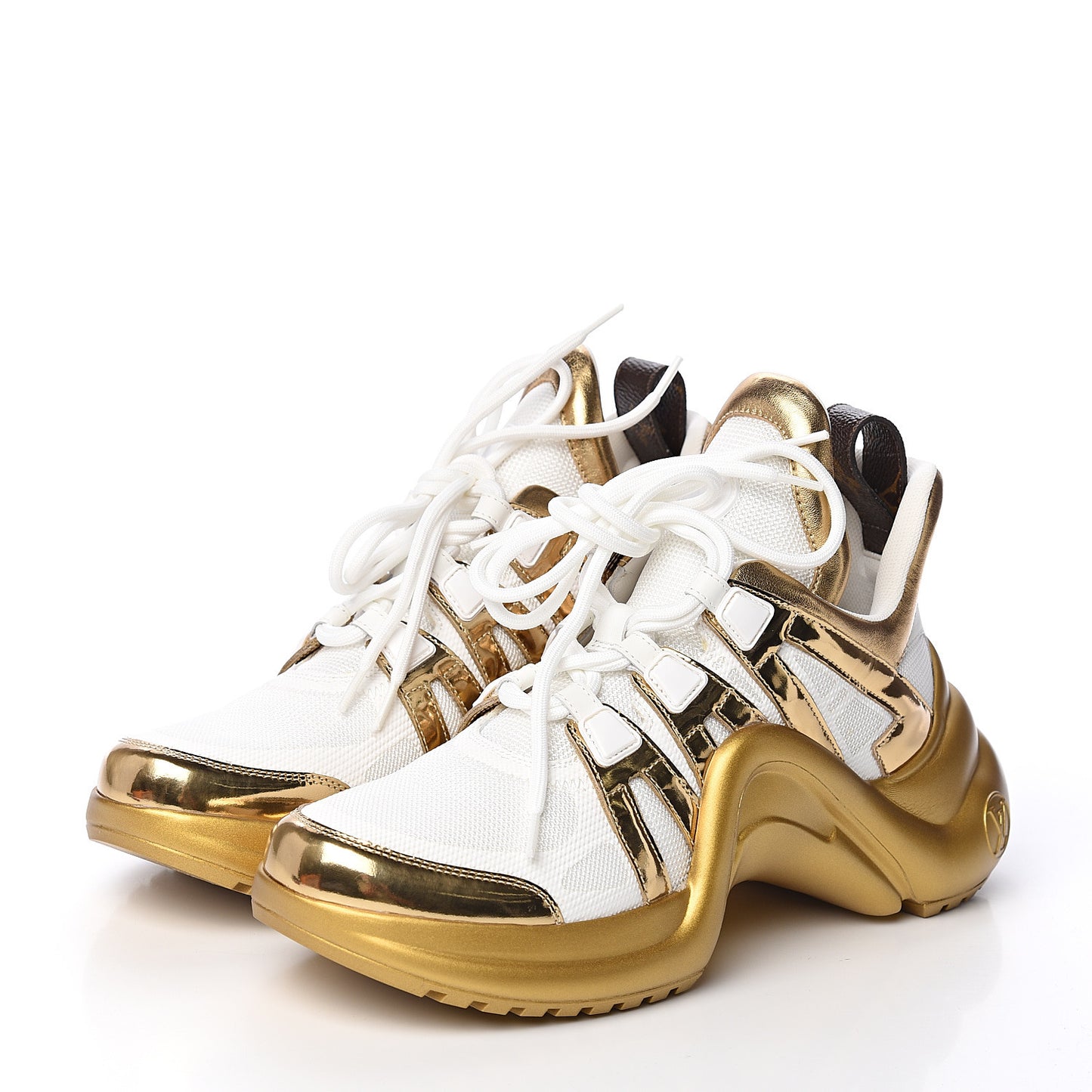 Metallic Calfskin Technical Nylon LV Archlight Sneakers 39 White Gold