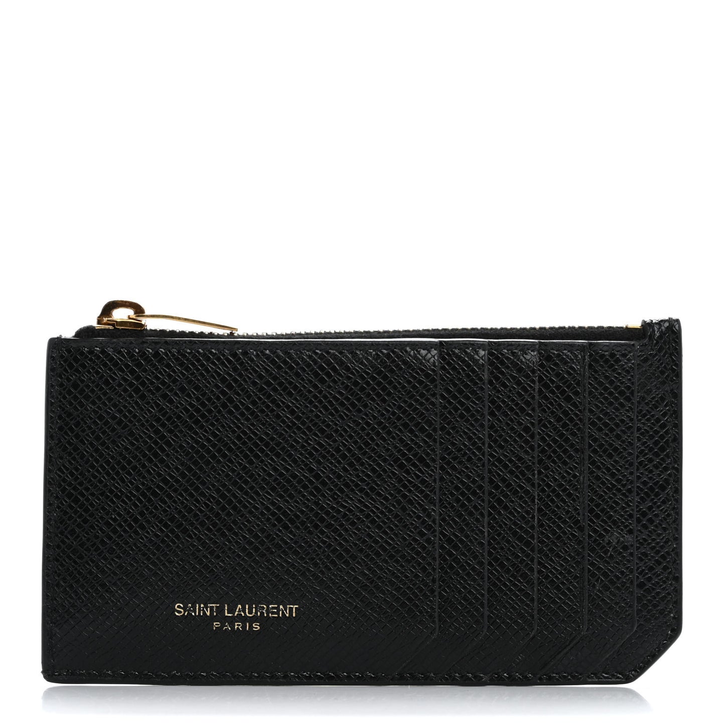 Calfskin 5 Fragments Zip Pouch Card Holder Black