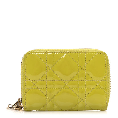 Christian Dior Patent Cannage Small Lady Dior Voyageur Coin Purse Lime 1 of 7