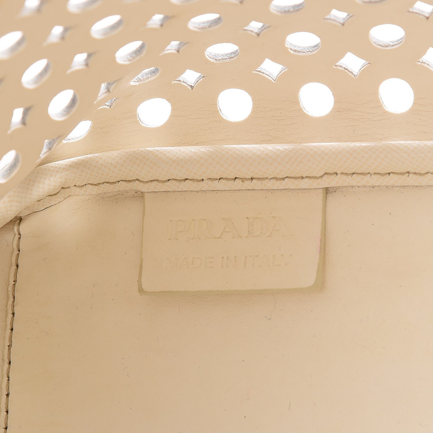 Prada Saffiano Perforated Zip Around Tote Talco 5 of 17