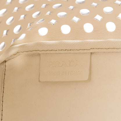 Prada Saffiano Perforated Zip Around Tote Talco 5 of 17