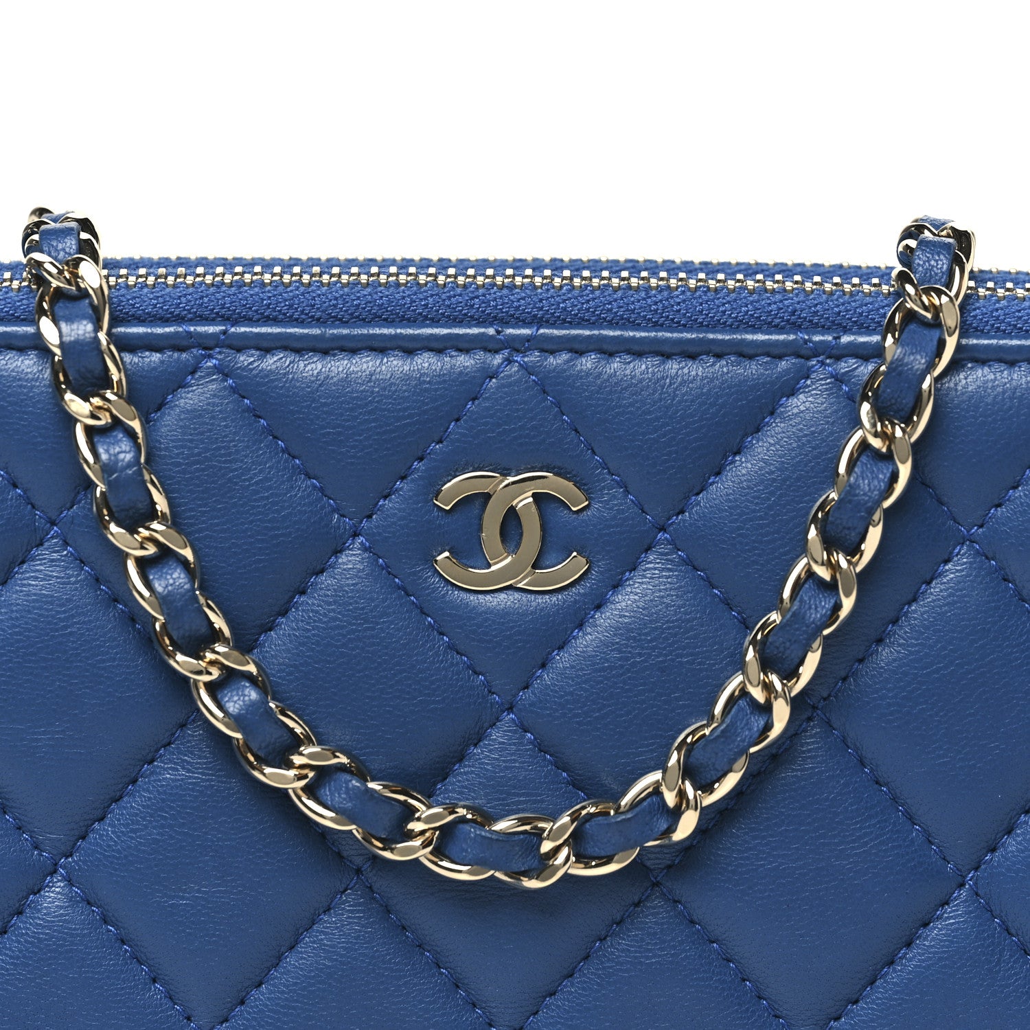 Chanel Lambskin Quilted Small Clutch With Chain Blue 1762424