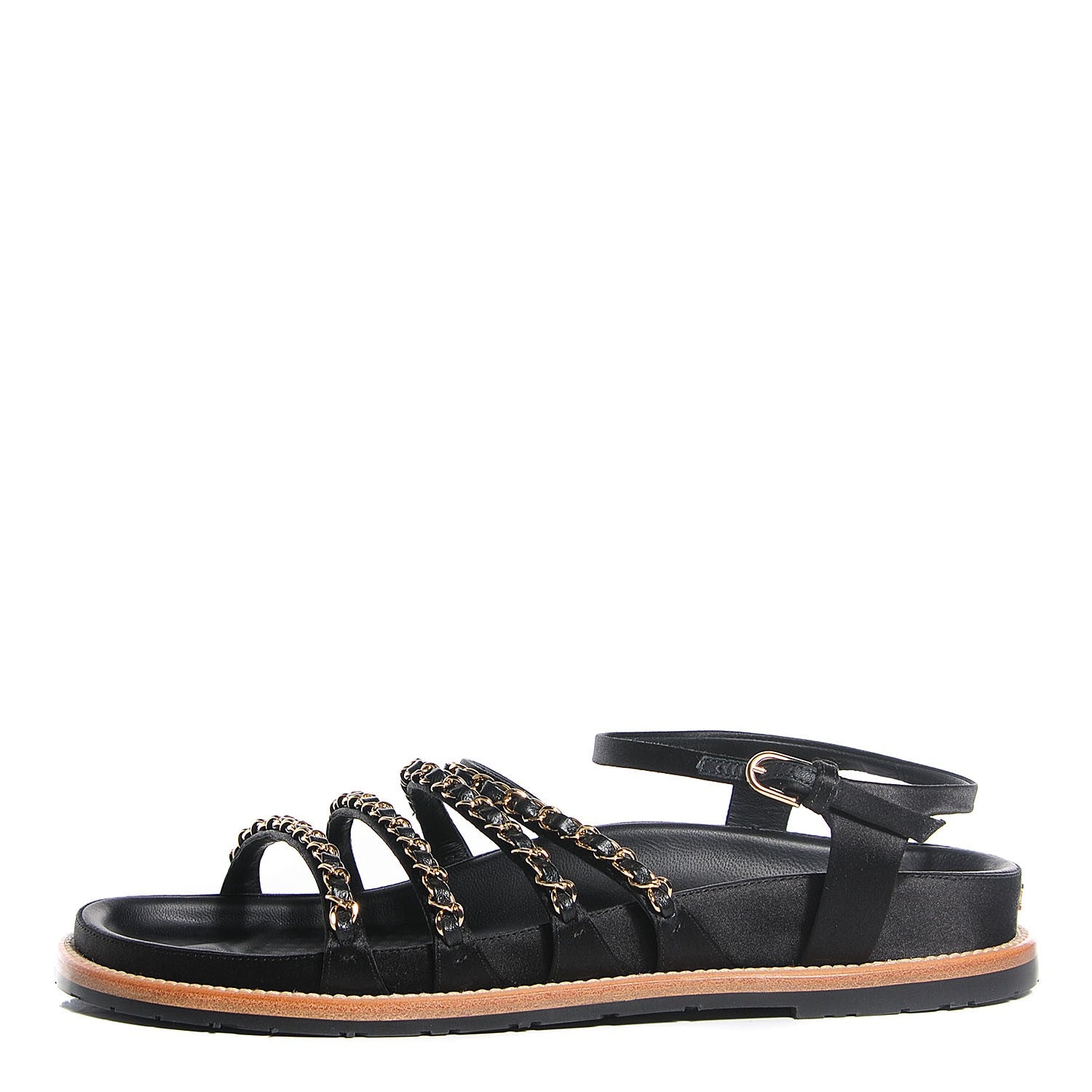 Chanel Satin Lambskin Chain Flat Sandals 40.5 Black 1 of 8