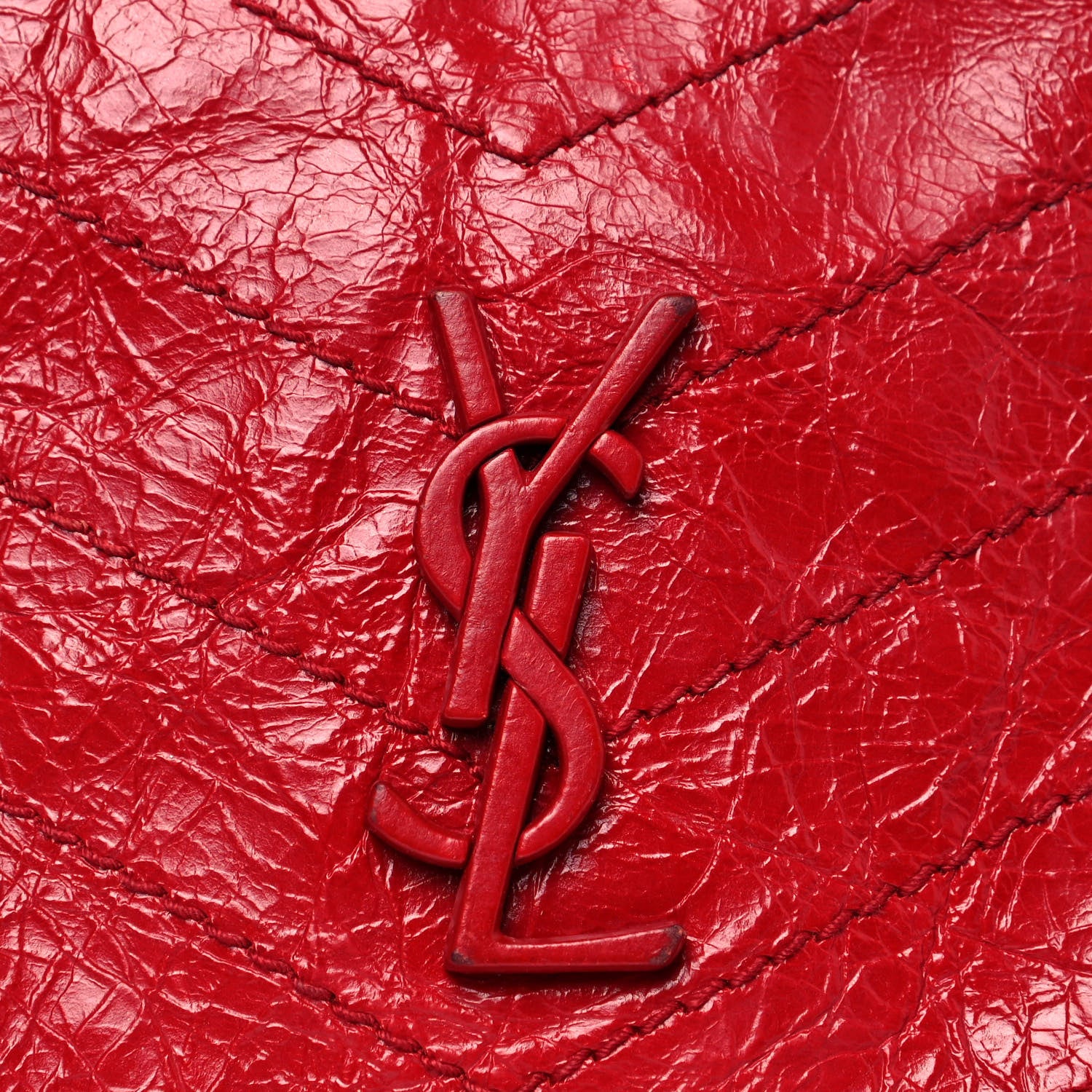 Saint Laurent Crinkled Calfskin Matelasse Monogram Niki Chain Wallet Red 7 of 14