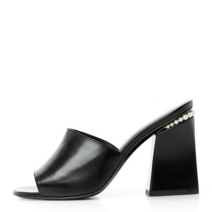 Chanel Shiny Goatskin Pearl Mule 39.5 Black 1 of 9