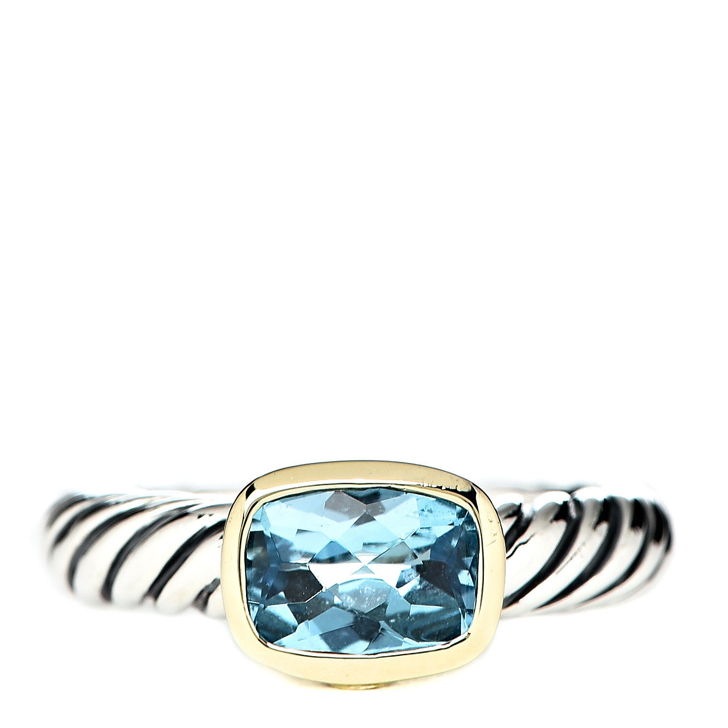 David Yurman Sterling Silver 18K Yellow Gold Blue Topaz 8mm Noblesse Ring 51 5.75 1 of 7
