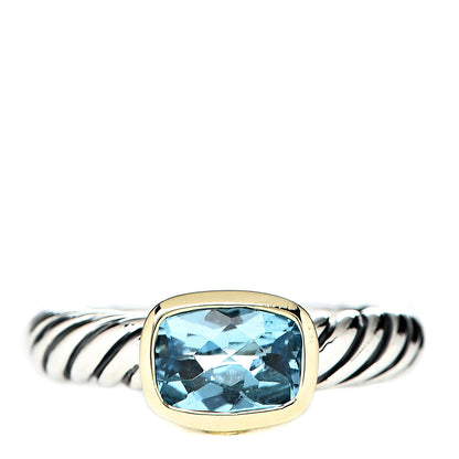 David Yurman Sterling Silver 18K Yellow Gold Blue Topaz 8mm Noblesse Ring 51 5.75 1 of 7