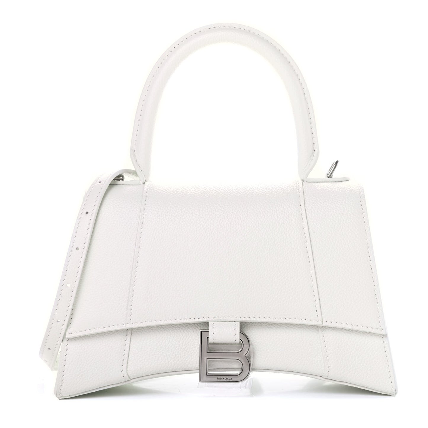 Grained Calfskin Small Hourglass Top Handle Bag White