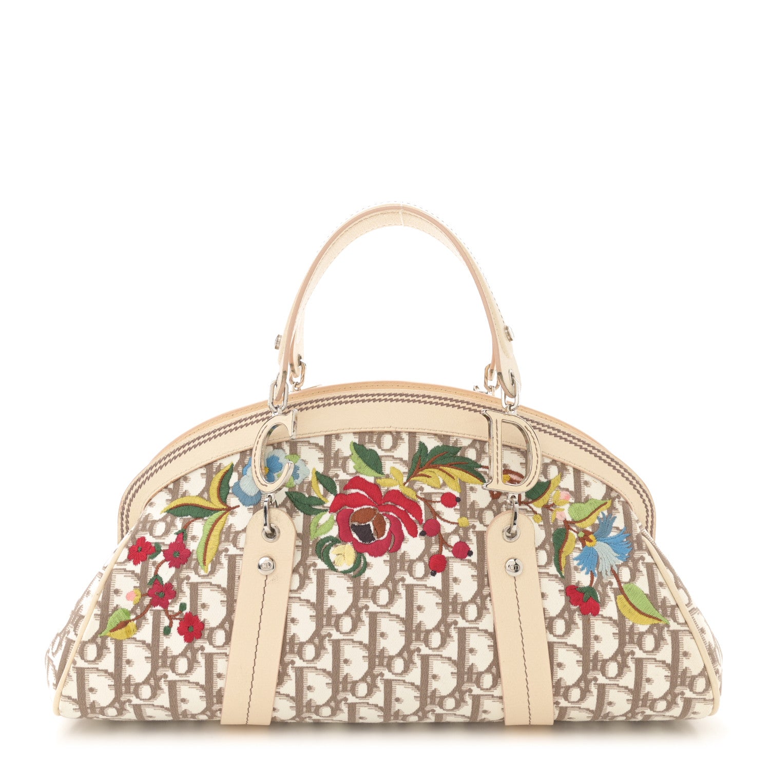 Christian Dior Monogram Vintage Flowers Frame Satchel Beige 1 of 14