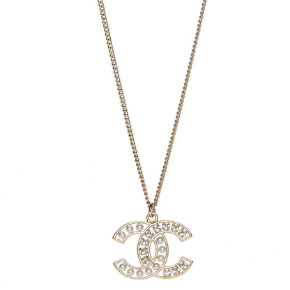 Chanel Crystal Pearl CC Pendant Necklace Gold 1 of 6