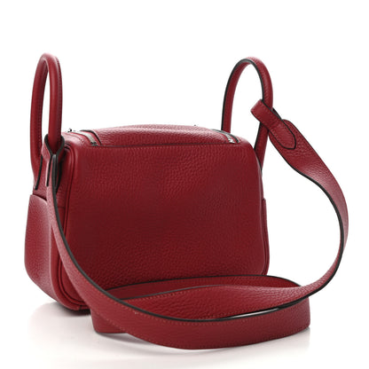 Hermes Taurillon Clemence Mini Lindy 20 Rouge Grenat 3 of 10