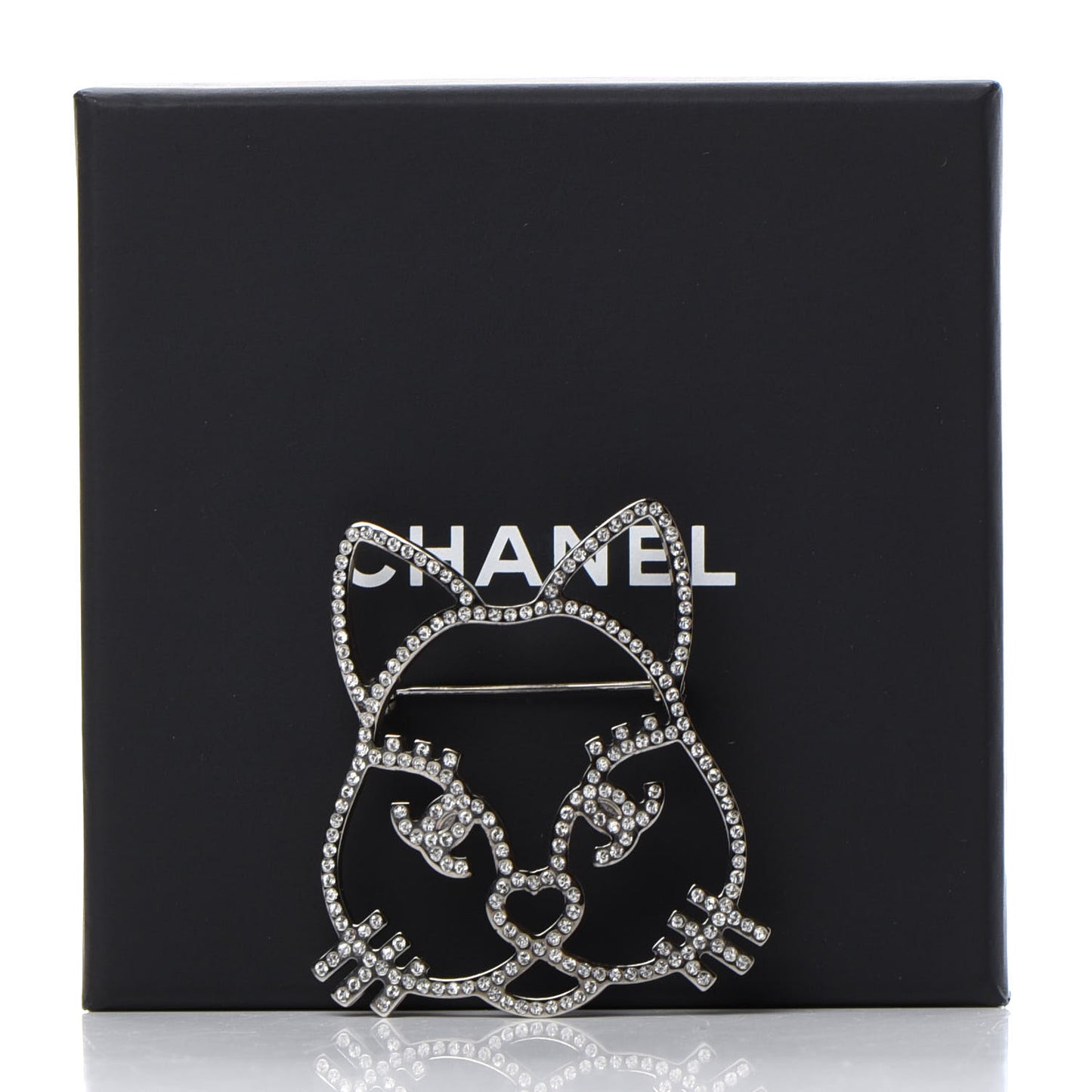 Strass Crystal Emoji Choupette Cat Brooch Silver