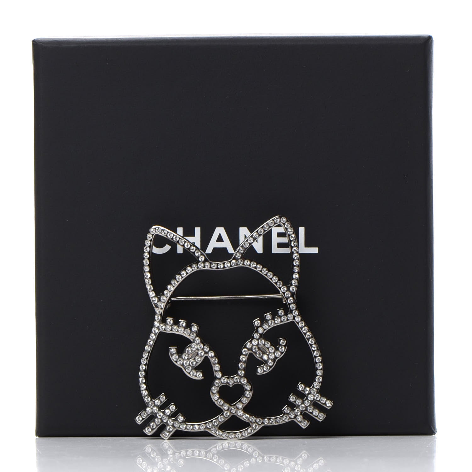 Chanel Strass Crystal Emoji Choupette Cat Brooch Silver 5 of 5