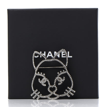 Chanel Strass Crystal Emoji Choupette Cat Brooch Silver 5 of 5
