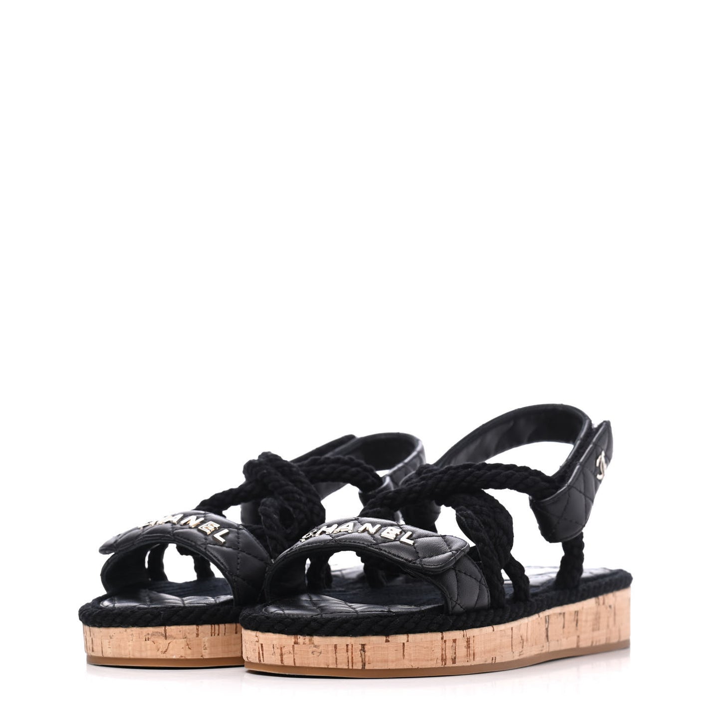 Cord Lambskin Quilted Logo Sandals 36 Black