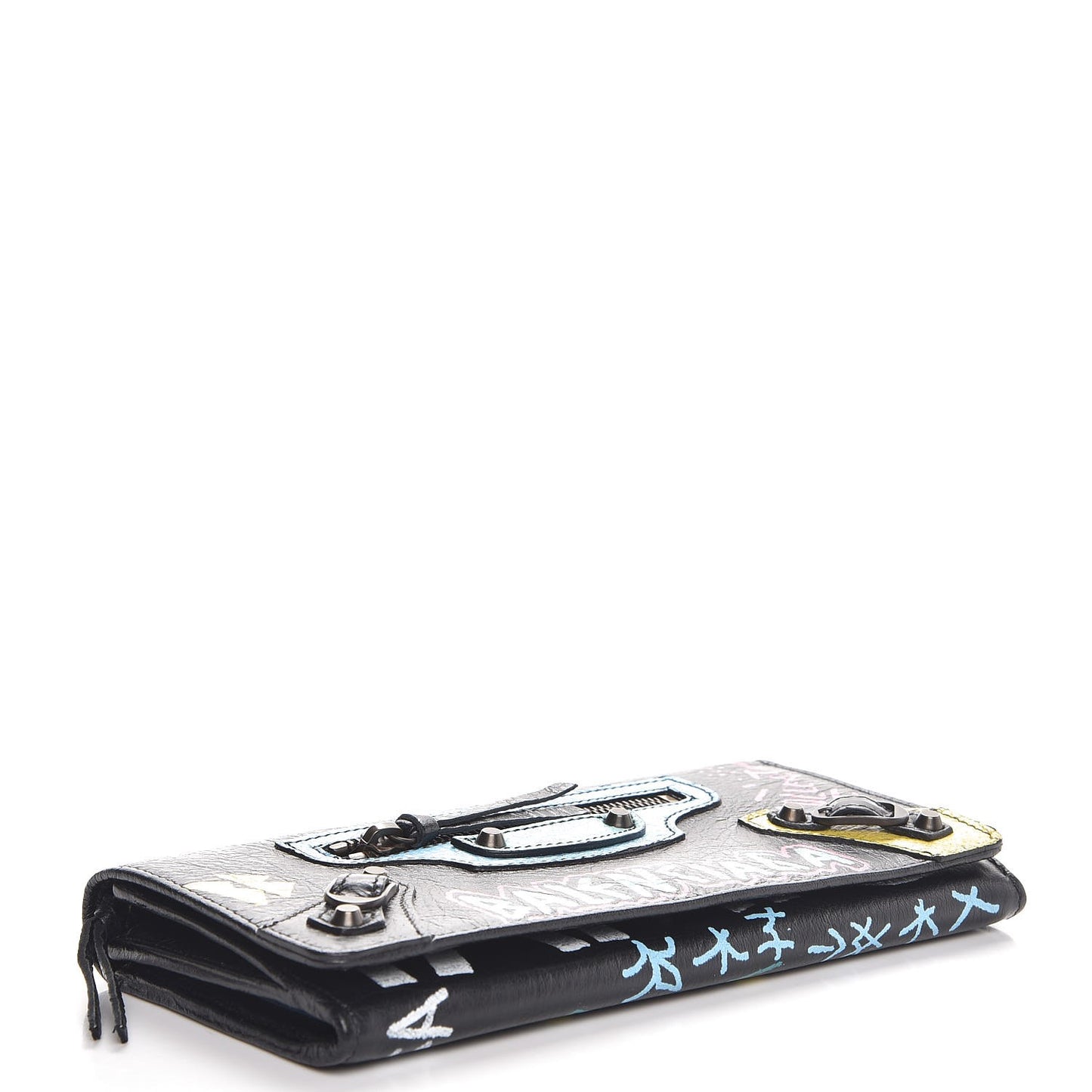 Agneau Classic Hardware Graffiti Money Wallet Black Multicolor
