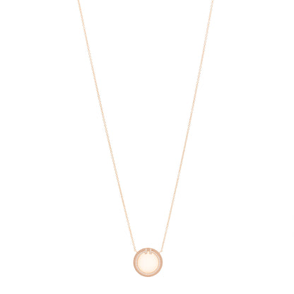 Tiffany 18K Rose Gold Diamond Pink Opal T Circle Pendant Necklace 1 of 5