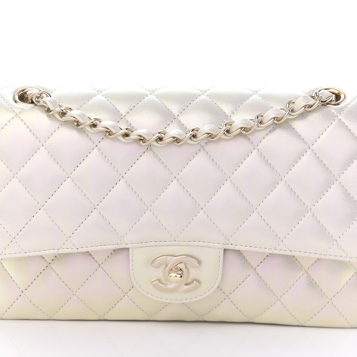 Chanel Iridescent Lambskin Quilted Medium Double Flap Ivory 10 of 10