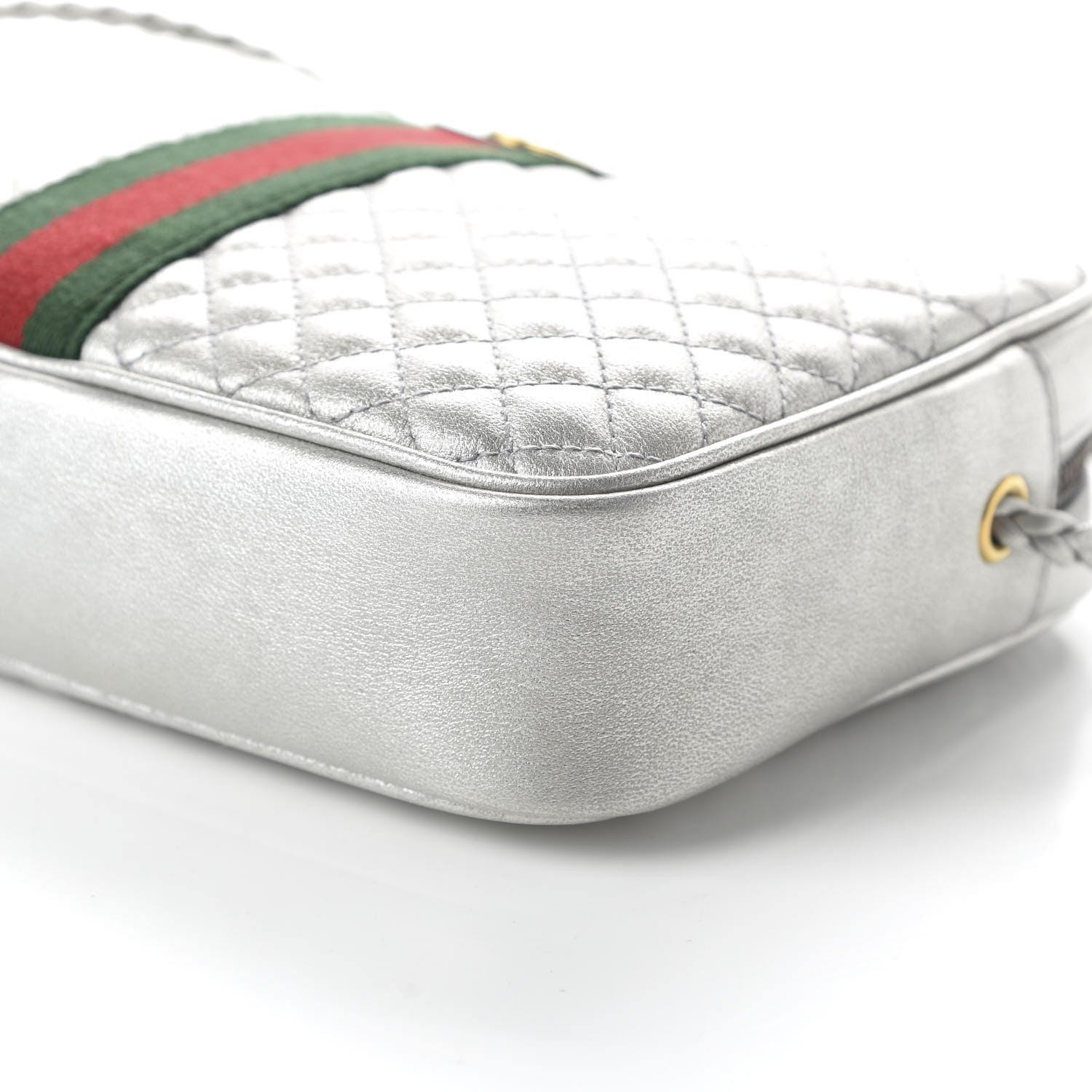 Gucci Laminated Nappa Web Trapuntata Small GG Shoulder Bag Argento 7 of 11