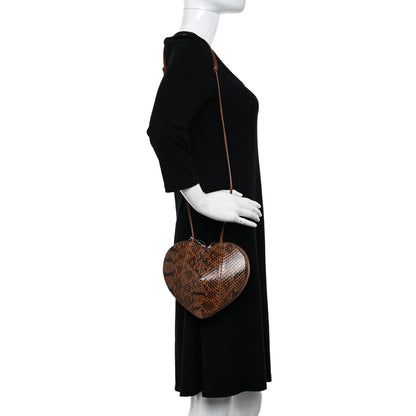 Alaia Calfskin Snakeskin Embossed Le Coeur Bag Caramel 2 of 9