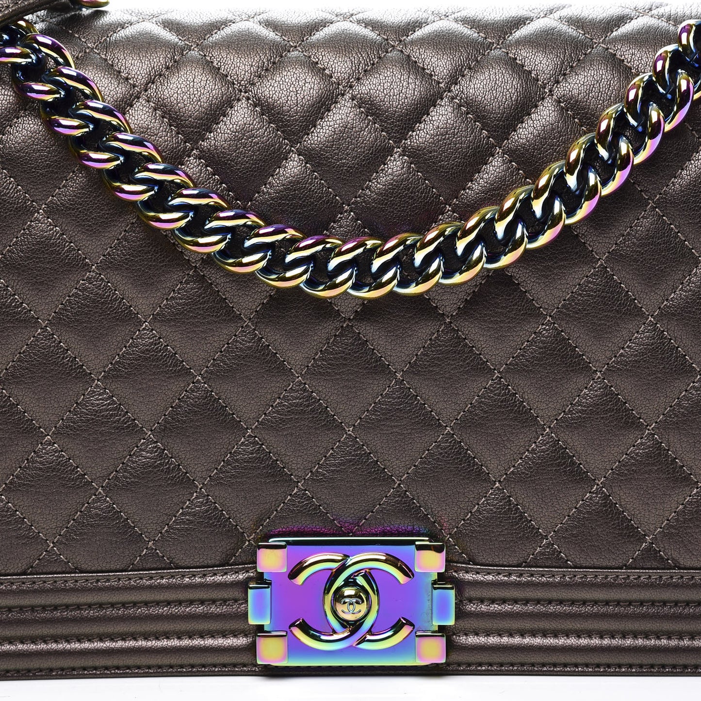Iridescent Goatskin Quilted New Medium Boy Flap Dark Gold