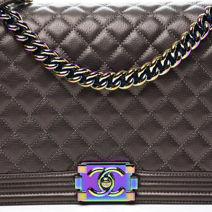 Chanel Iridescent Goatskin Quilted New Medium Boy Flap Dark Gold 9 of 10