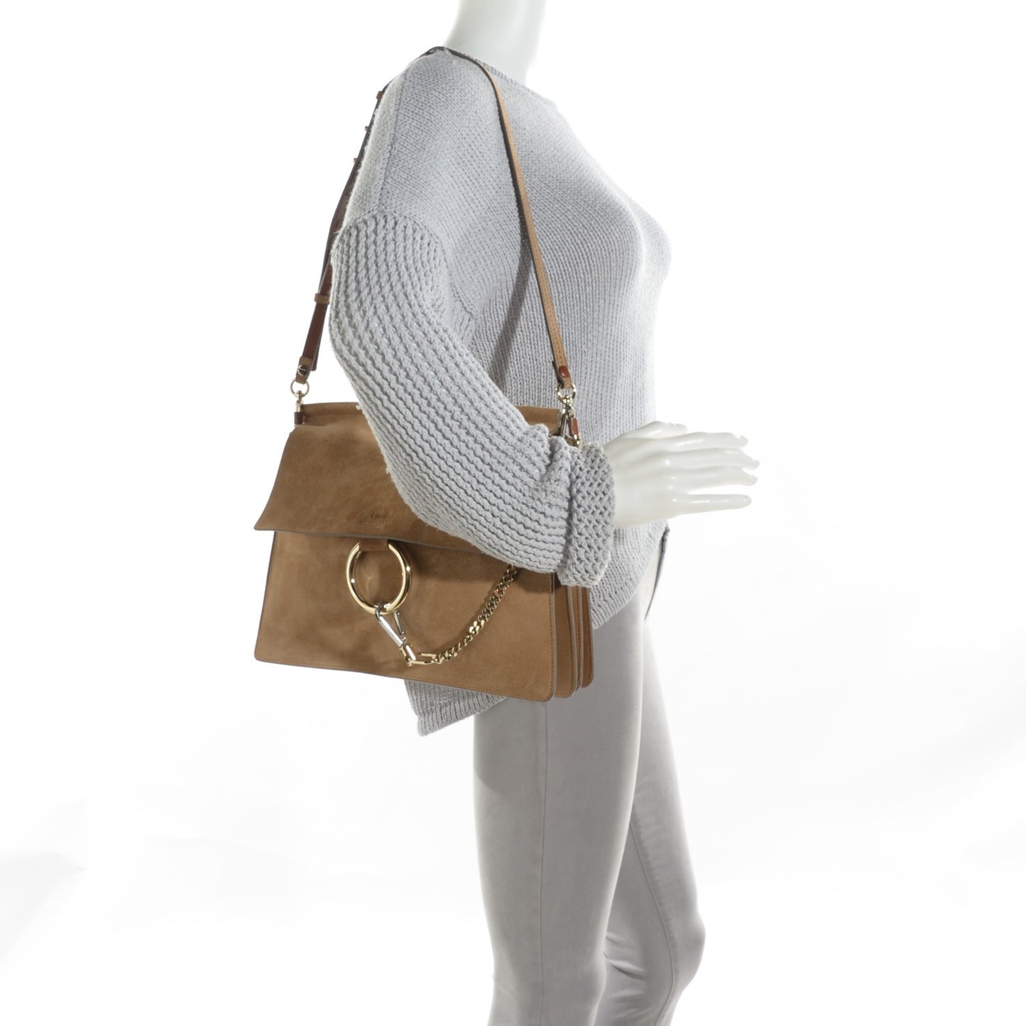Suede Medium Faye Shoulder Bag Desert Beige