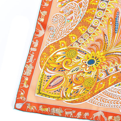 Hermes Silk Le Jardin De La Maharani Scarf 90 Saumon Orange Turquoise 3 of 4