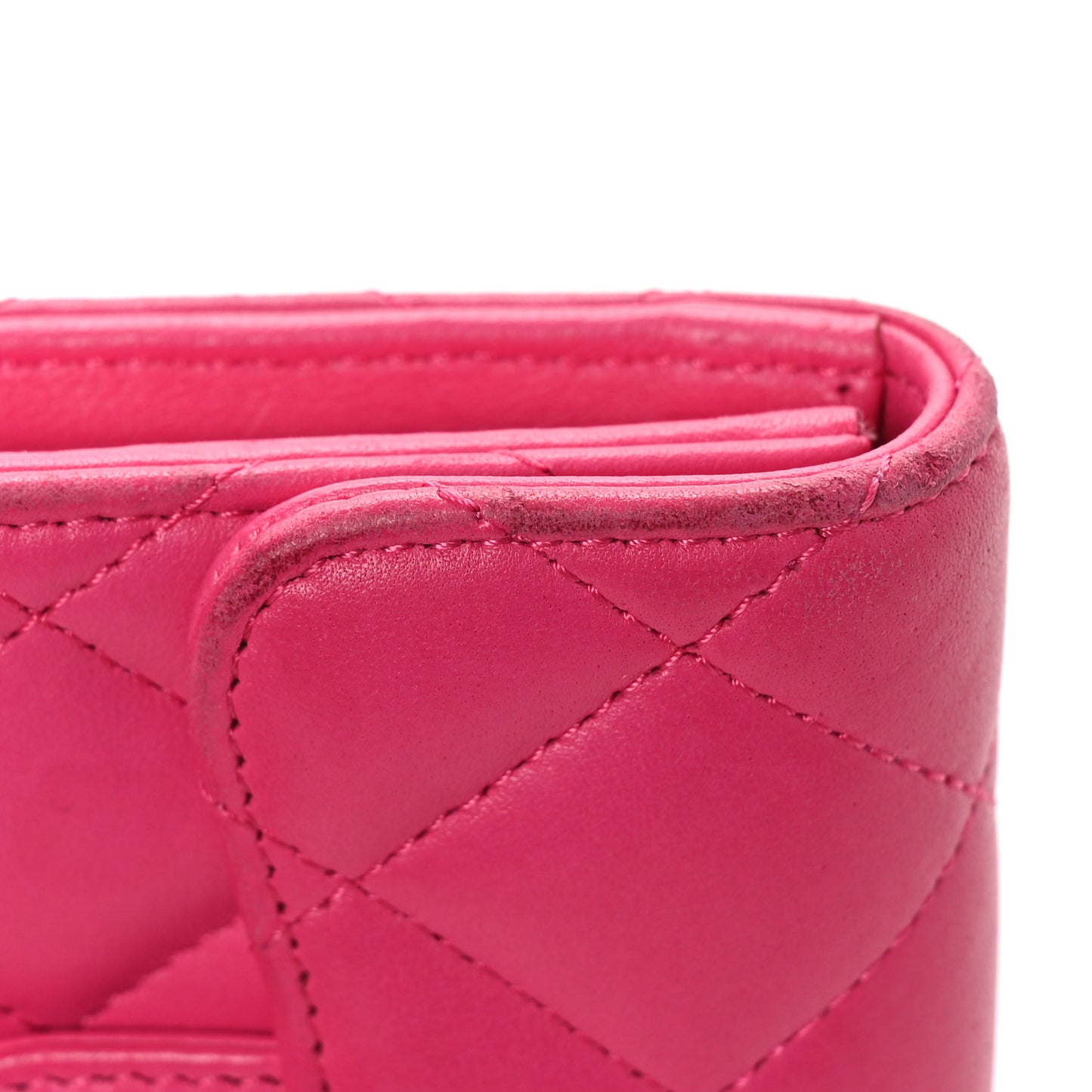Lambskin Quilted Flap Card Holder Wallet Pink