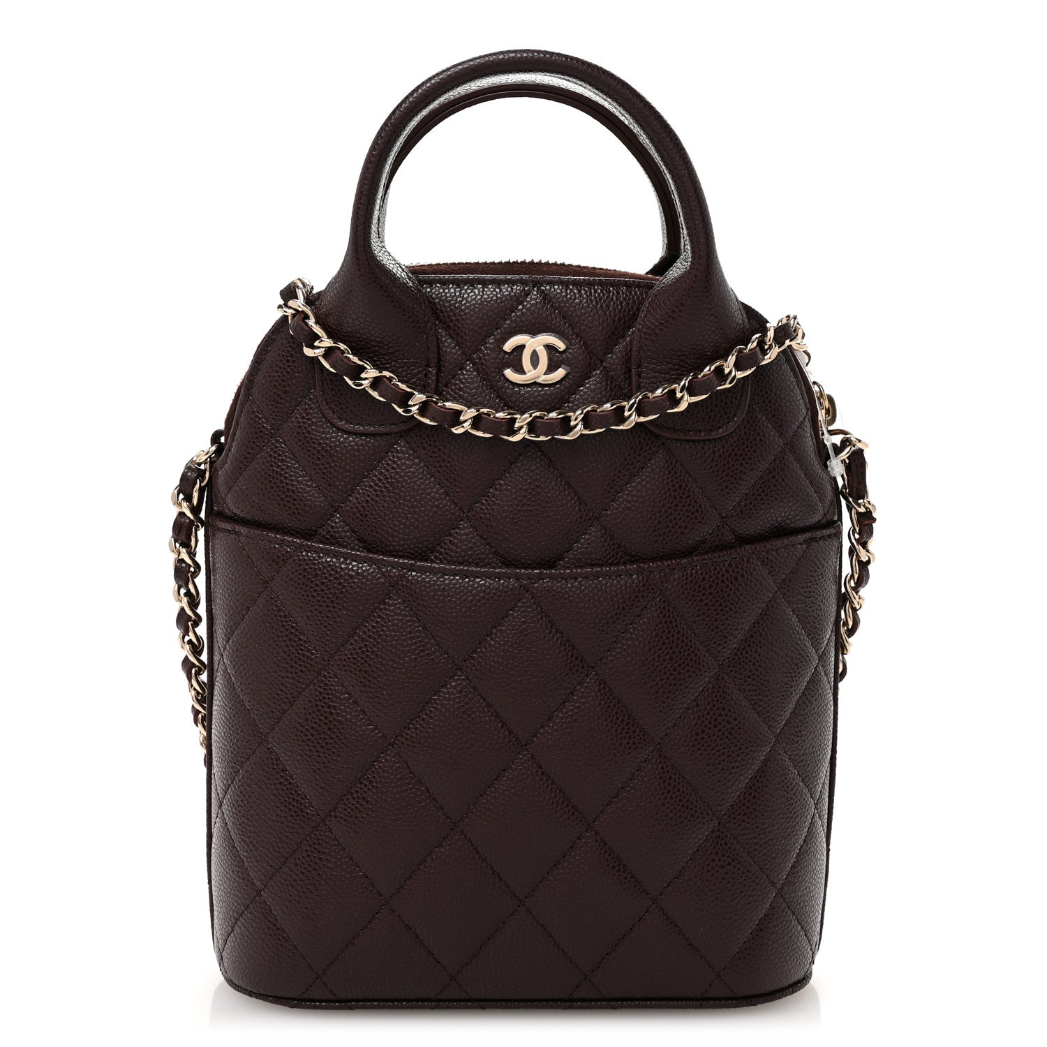 Chanel Caviar Quilted Top Handle Clutch With Chain Dark Brown 1 of 10