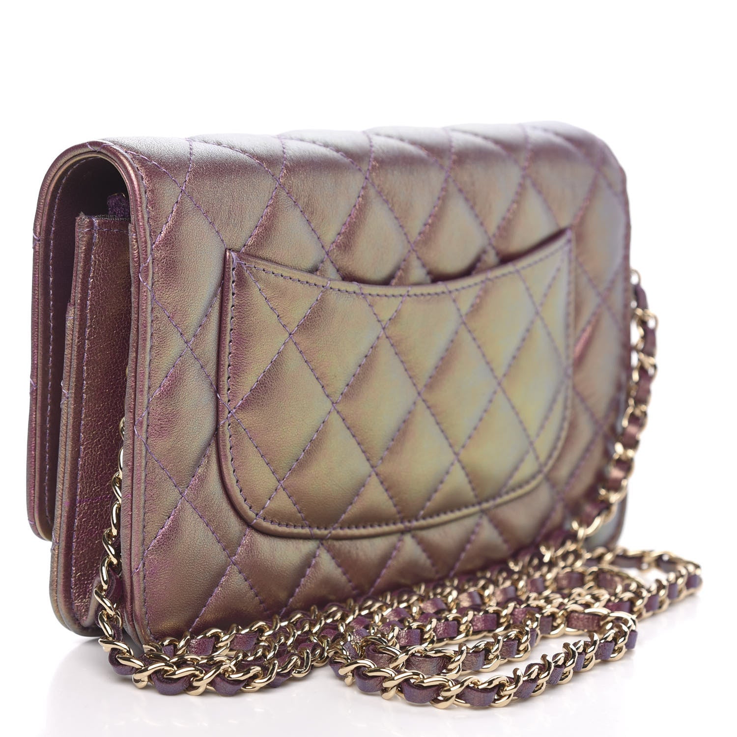 Chanel Iridescent Lambskin Quilted Wallet On Chain WOC Purple 3 of 14