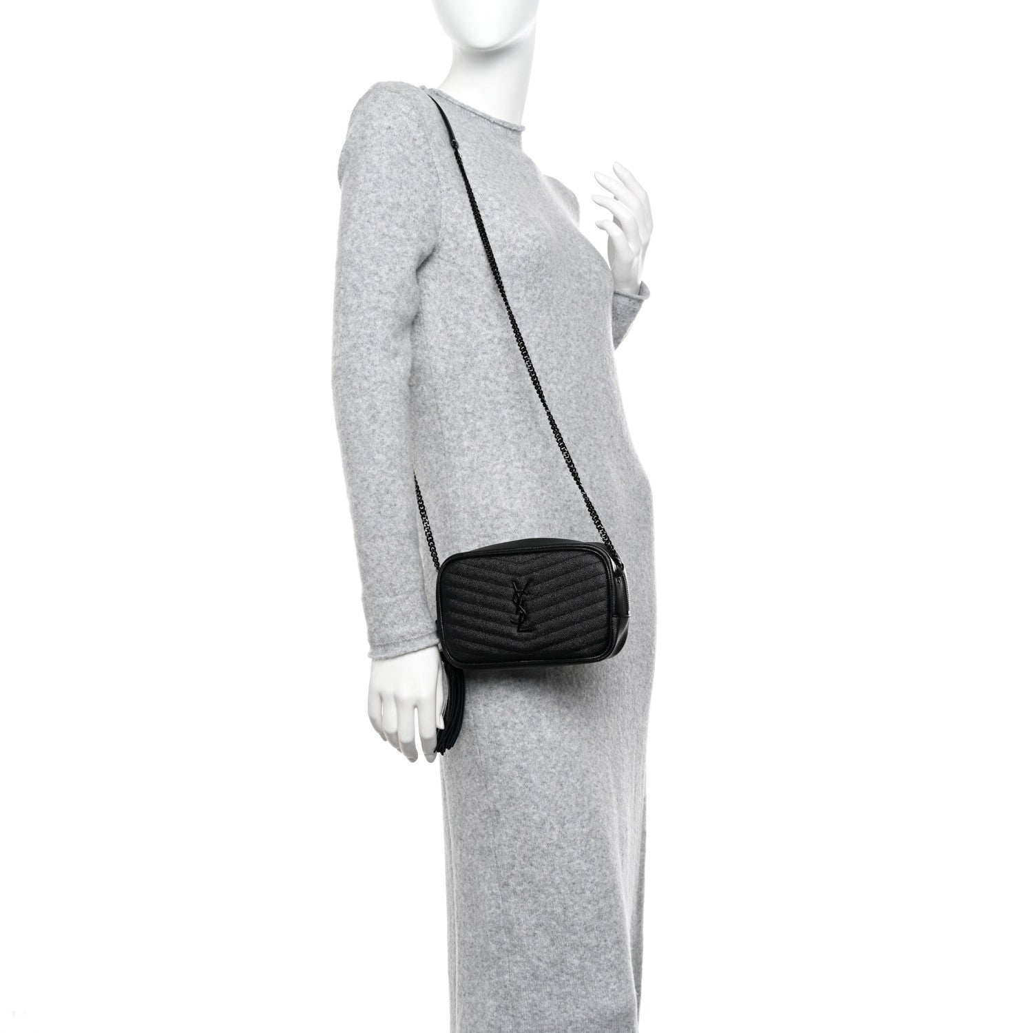 Saint Laurent Grain De Poudre Matelasse Monochrome Monogram Mini Lou Camera Bag Black 2 of 10