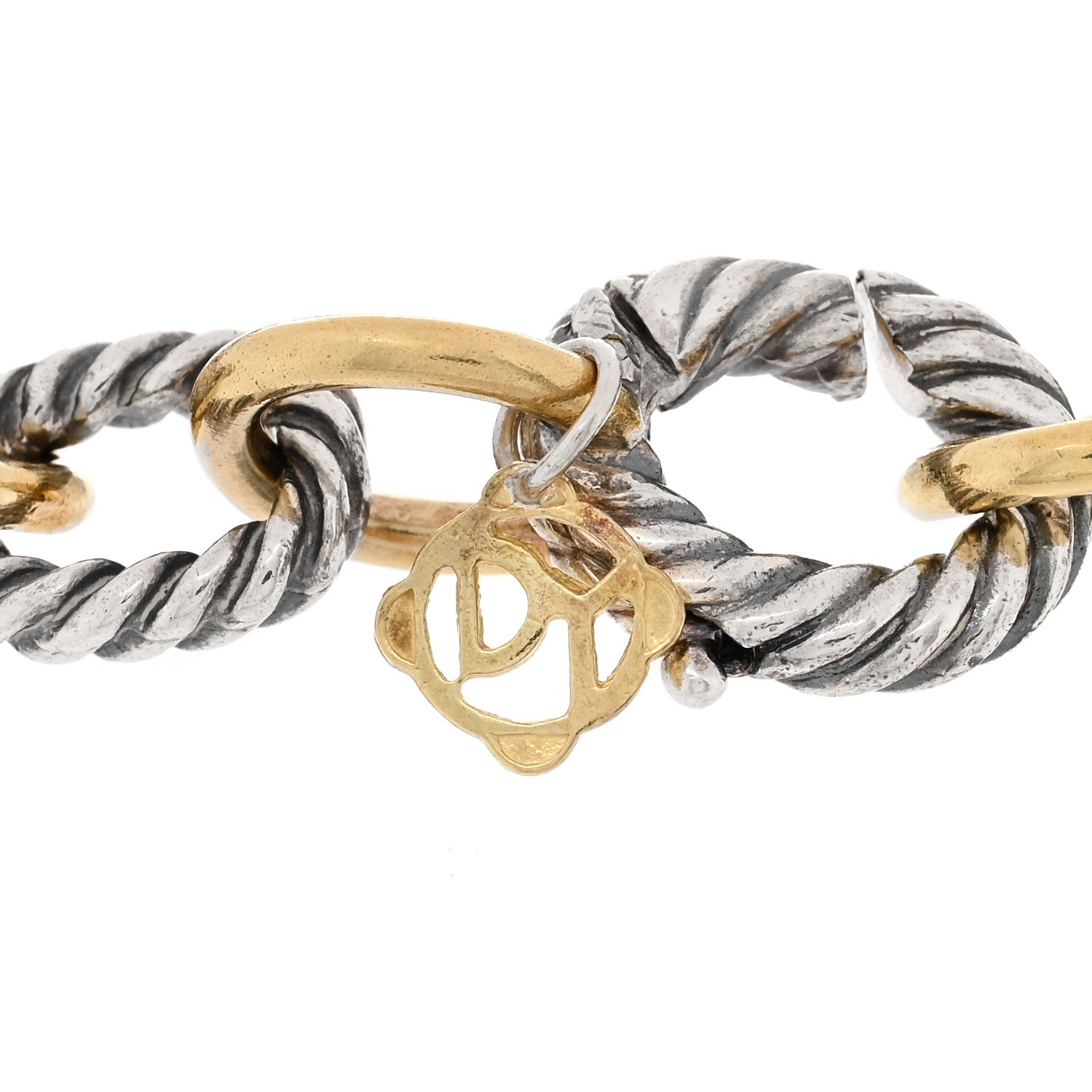 David Yurman Sterling Silver 18K Yellow Gold 10mm Medium Oval Link Bracelet 3 of 3