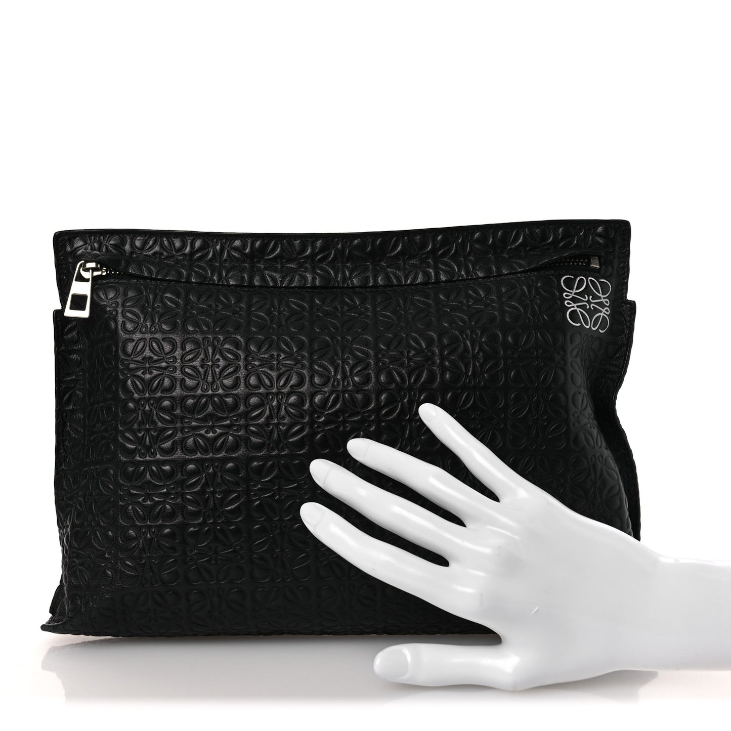 Calfskin Embossed Repeat T Pouch Black