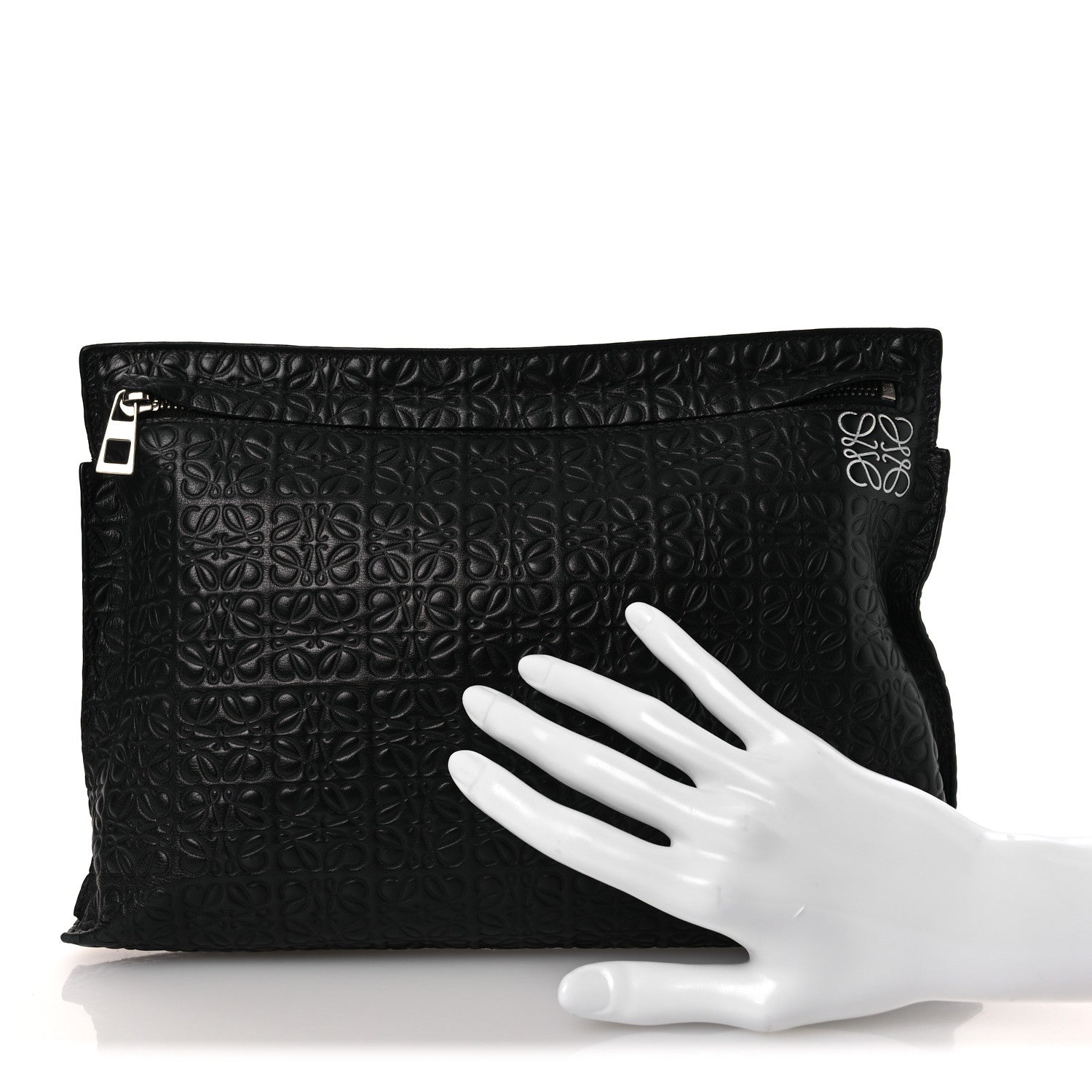 Loewe Calfskin Embossed Repeat T Pouch Black 2 of 11