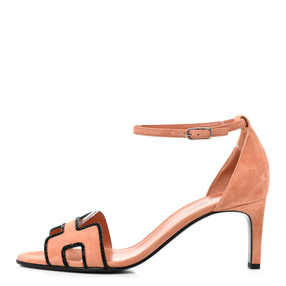 Hermes Suede Goatskin Crystal Premiere 70 Sandals 41 Rose Bubinga Black 1 of 10