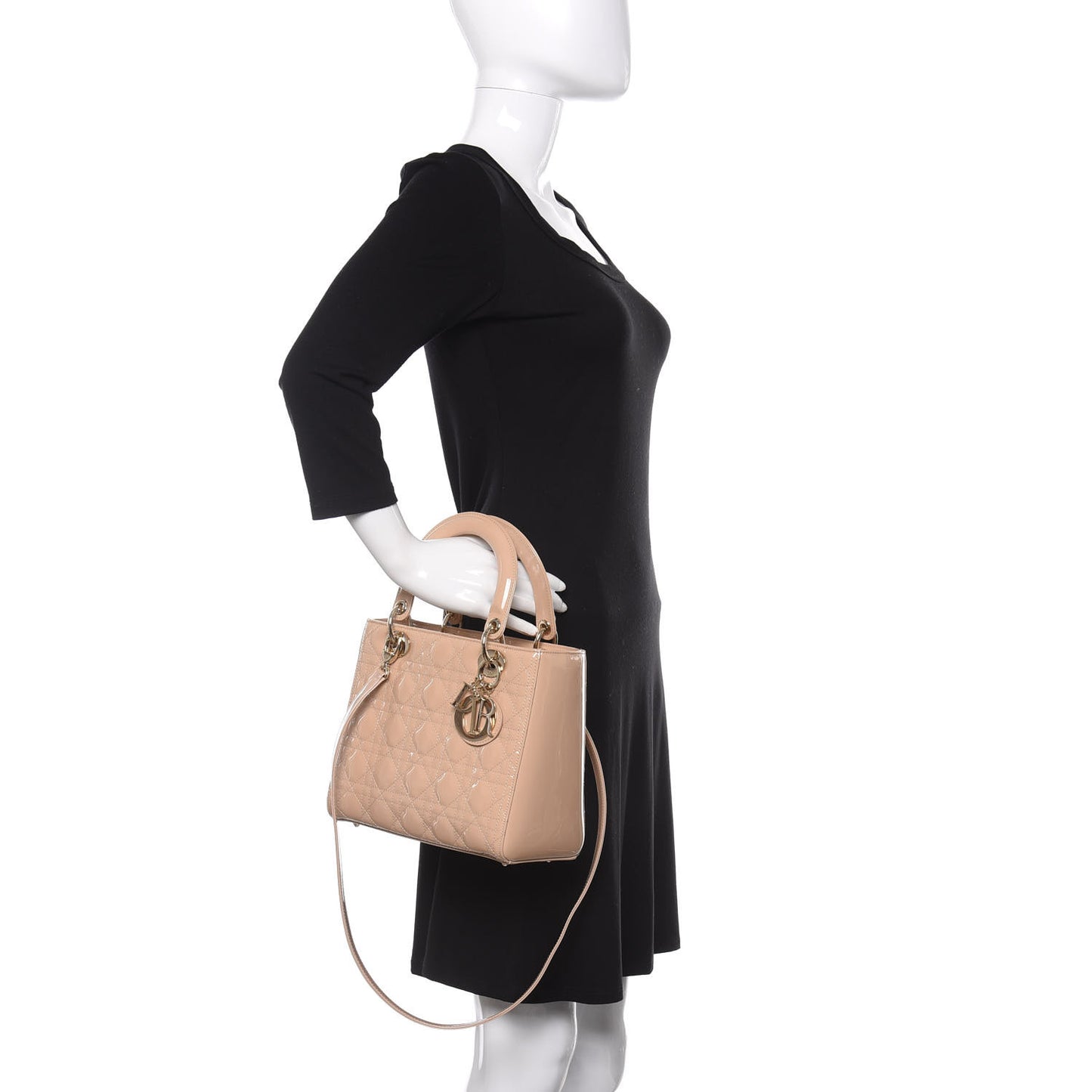 Patent Cannage Medium Lady Dior Beige