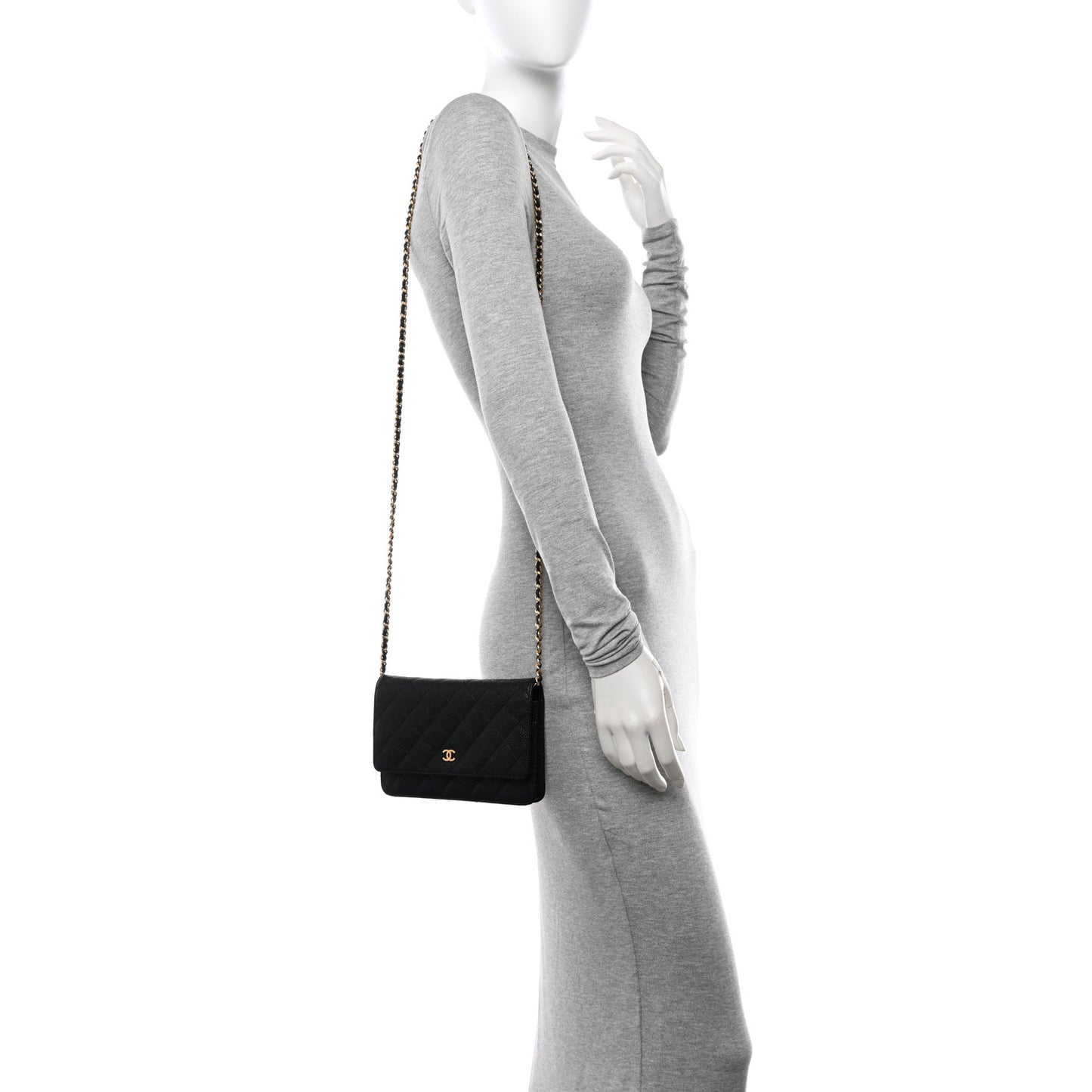 Caviar Quilted Wallet on Chain WOC Black