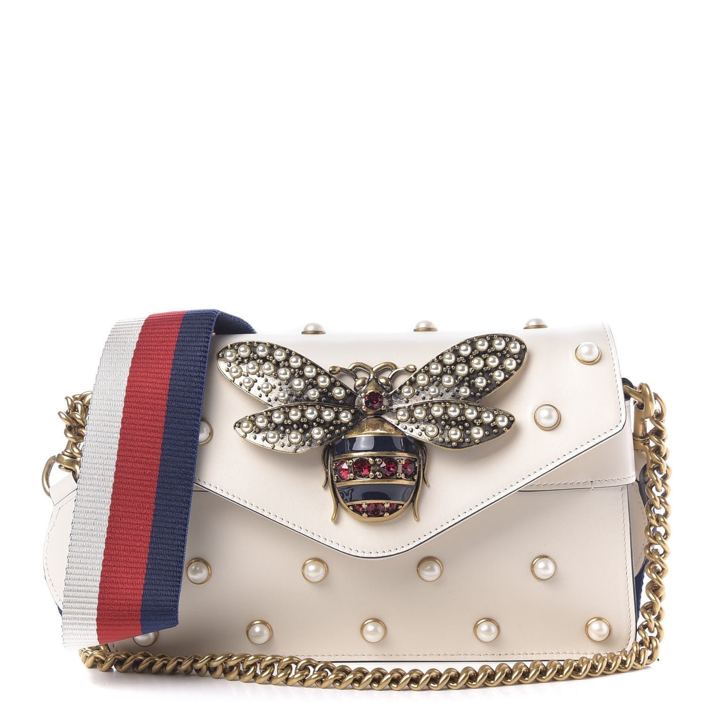 Nappa Pearl Studded Mini Queen Margaret Broadway Shoulder Bag Mystic White